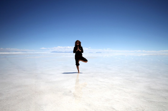 Yoga Jill on the Bolivian Salt Flats