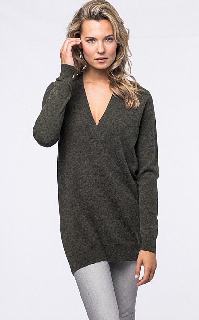 REPEAT cashmere: Long-Pullover mit tiefem V-Ausschnitt