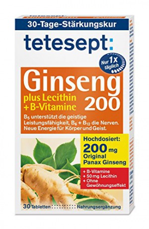 tetesept Ginseng 200 plus Lecithin + B-Vitamine - Präparat zur Unterstützung der Nerven und Vitalisierung des gesamten Organismus dank B-Vitamine - 5 x 30 Stück [Nahrungsergänzungsmittel] 